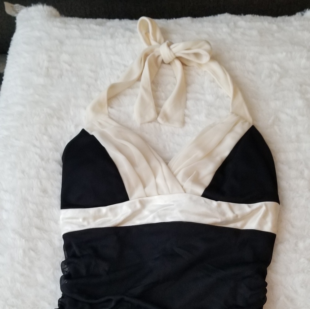 Ruby Rox black & white halter top high-low dress